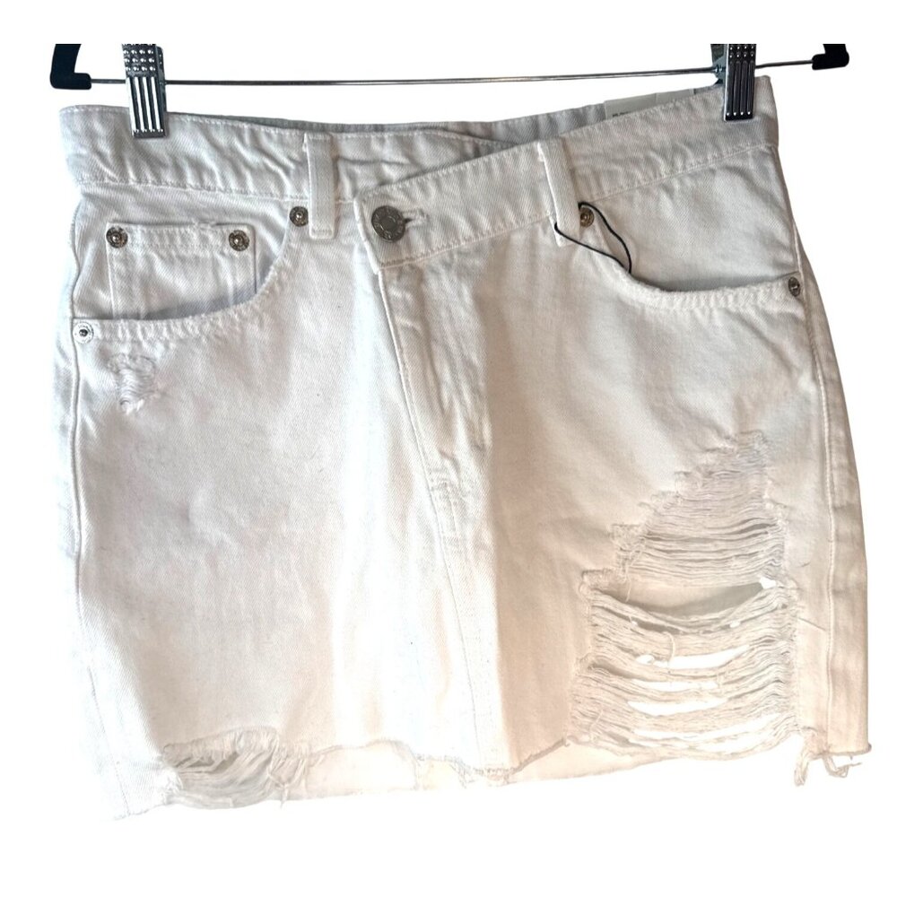New ZARA White Medium Distressed Denim Mini Skirt Frayed Hem Casual Style - Picture 6 of 12